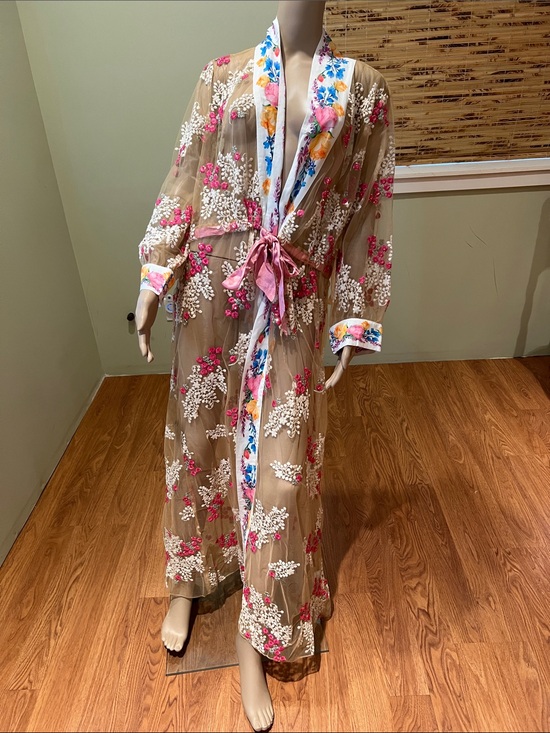 Aratta Other - Aratta Blossom Floral Sheer Duster with Pink Sash